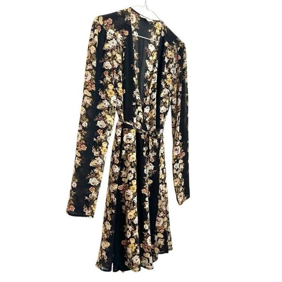 WAYF Floral Belted Surplice Neck Long Sleeve Wrap Dress Multicolor Size Large - Picture 3 of 5